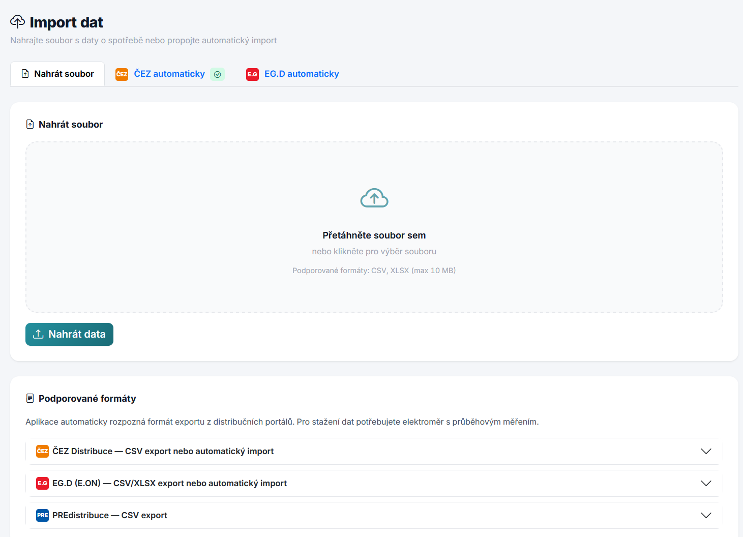 Ruční import CSV a XLSX souborů